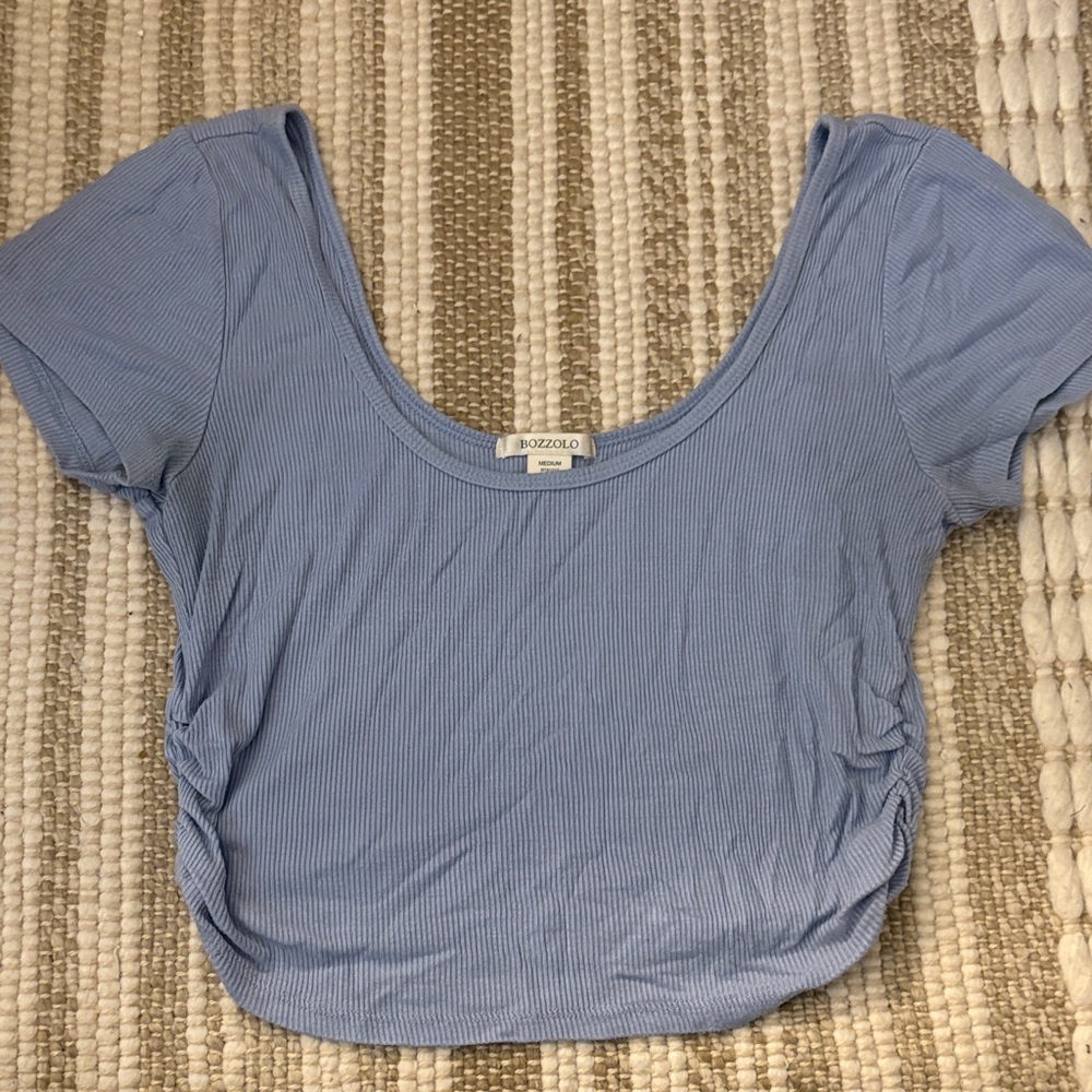 Bozzolo Light Blue Ribbed Crop Top